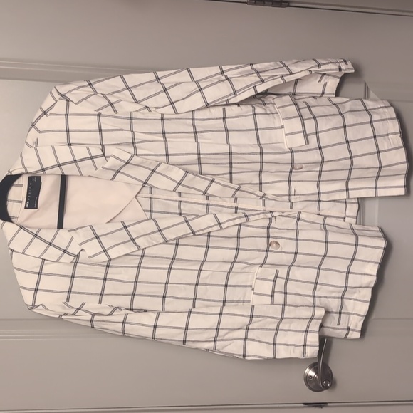 NWOT Asos Cotton and Linen White Grid Oversized Blazer - Picture 5 of 14